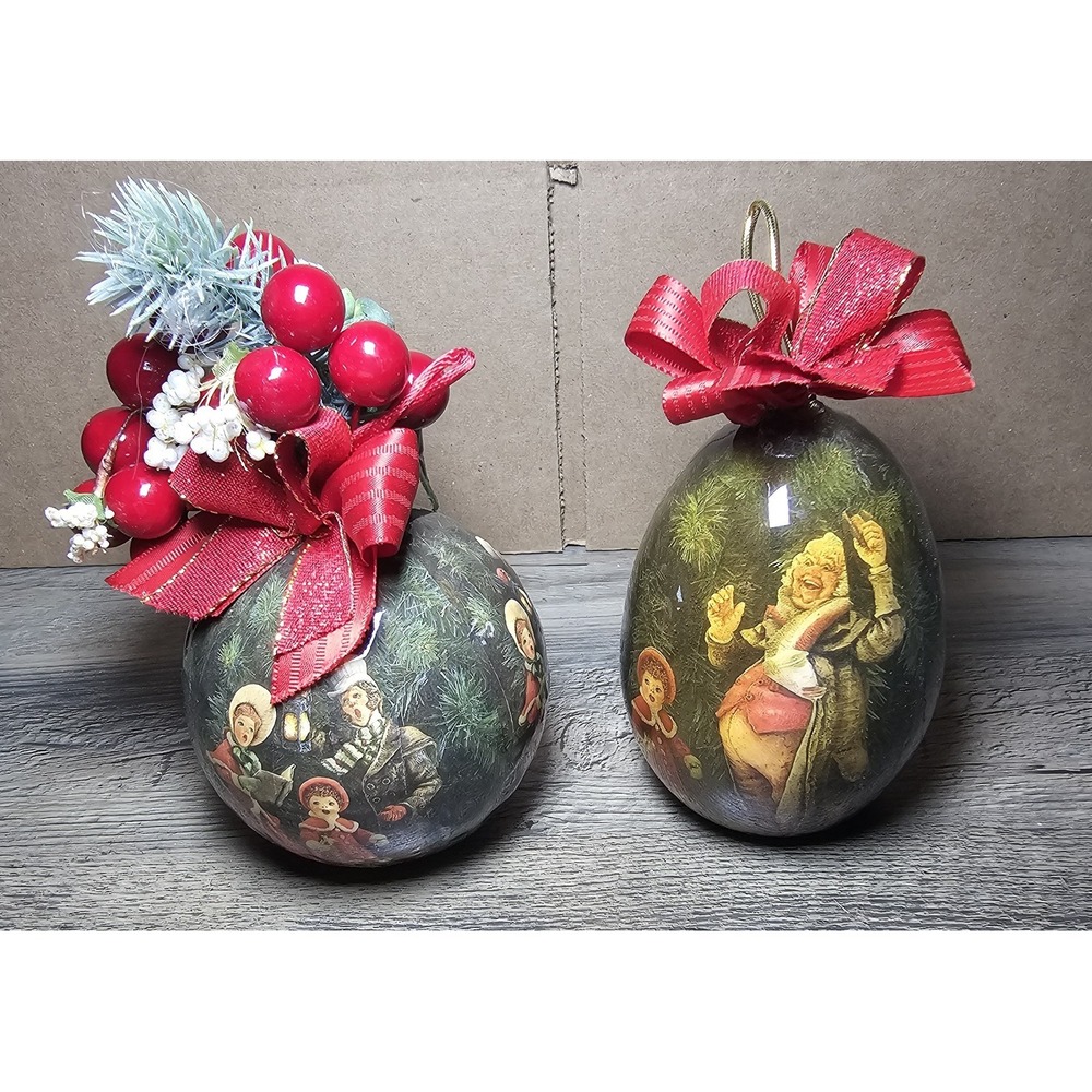 2 VTG Tomorrow Today 1987 Decoupage Ornaments Simpich & Christmas Carolers